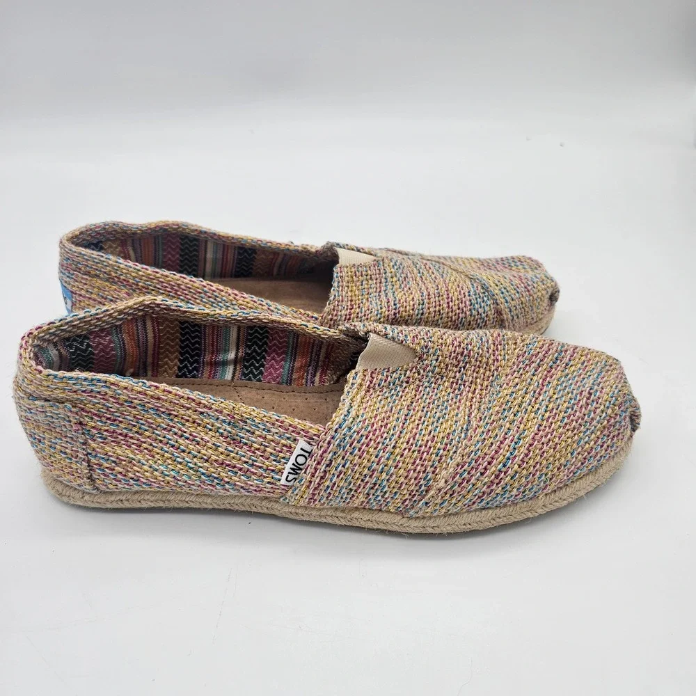TOMS Alpargata Slip On Shoes Womens 10 Multi Color Woven Boho Retro Espadrille
